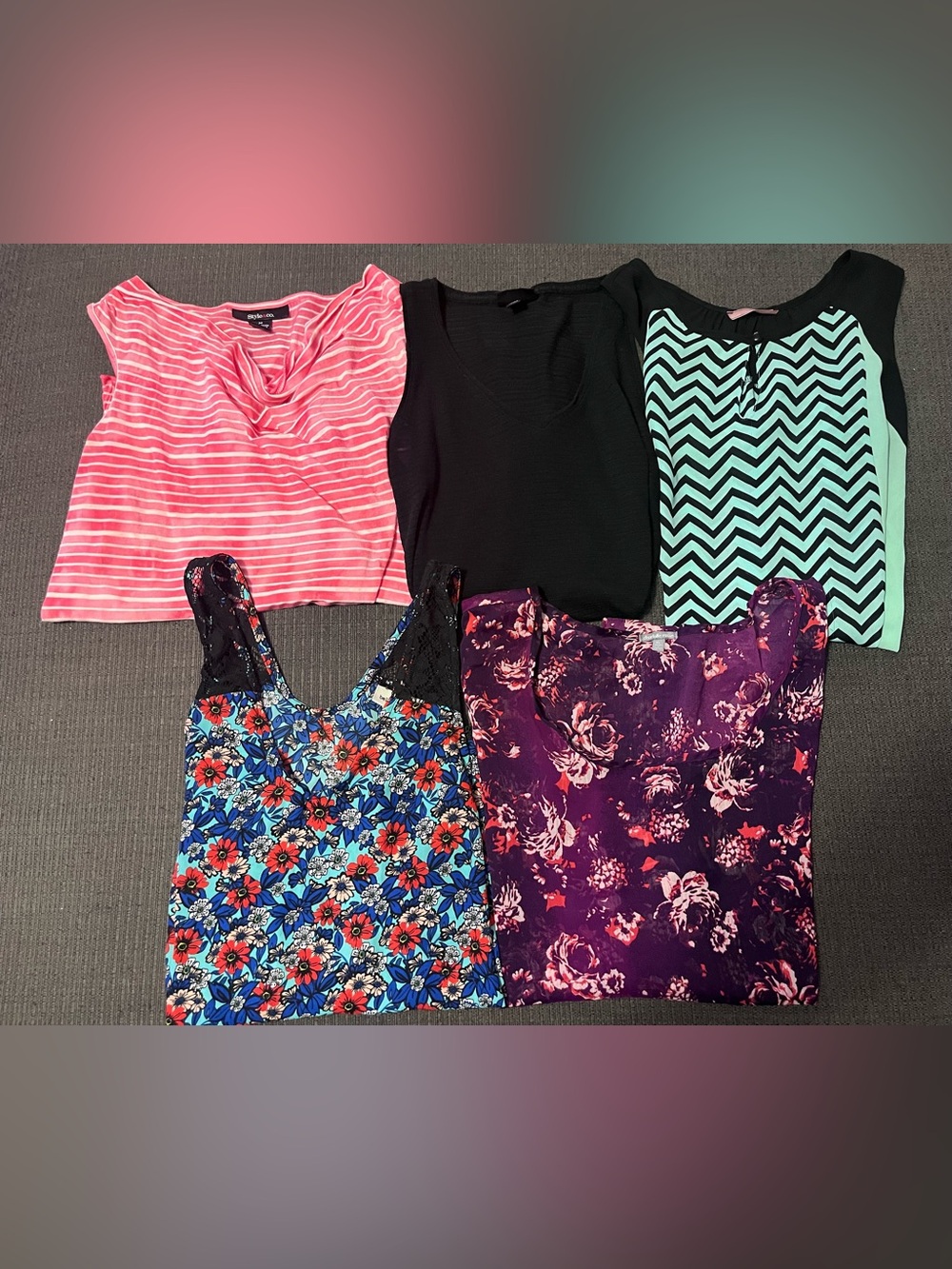 Mixed Women's Summer Tops - Pink Striped, Black, Mint Chevron, Floral Prints